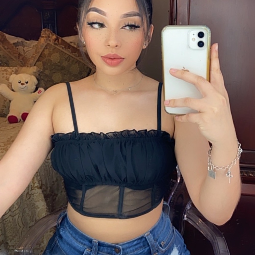 Black mesh crop top
